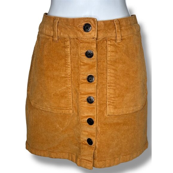 Wild Fable Mustard Golden Yellow Corduroy Button front mini skirt retro academia - Picture 1 of 4